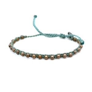 Pura Vida Teal Beaded Macramé Bracelet with Bronze Accents